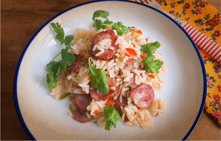 Arroz com linguiça e pimentão